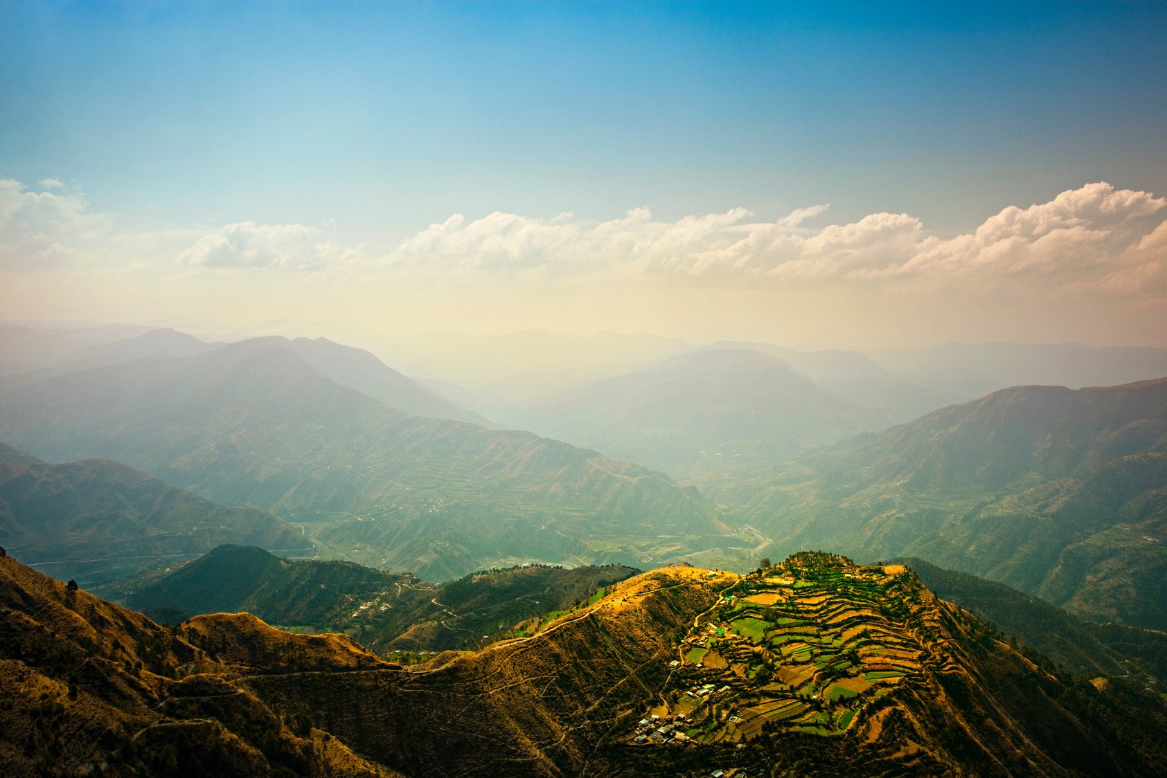 Scenic view of mountains in Chail, Himachal Pradesh.